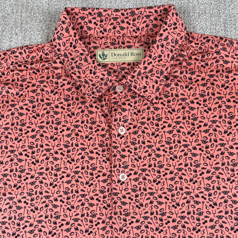 Donald Ross Men XL Football Tailgating Print Golf Polo Shirt Memorial Tournament